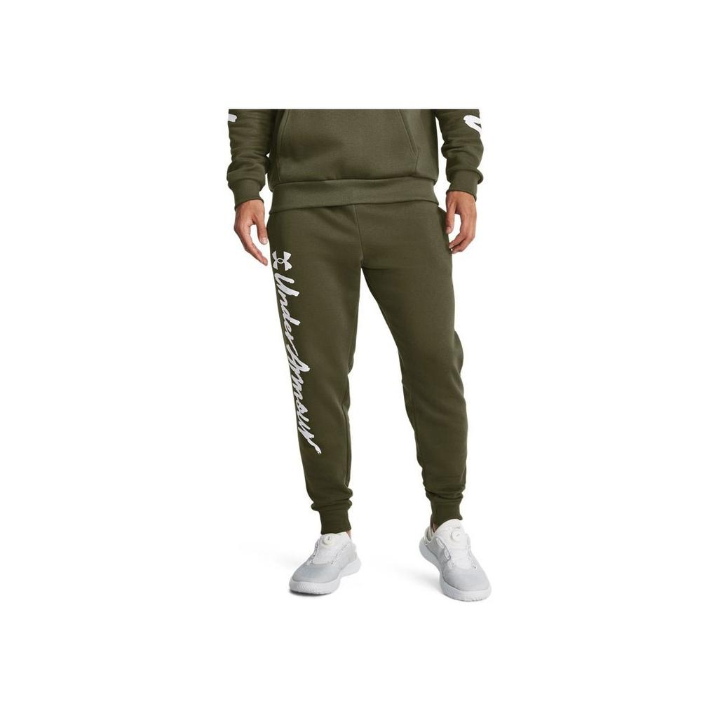 Under Armour Rival Letter Print Drawstring Fleece Jogger Pants Men Bottoms Green 1379776-390