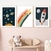 Cartoon Universe Rocket Rainbow Star Solar System Art Canvas Painting Nordic Posters And Prints Wall Pictures Kids Room