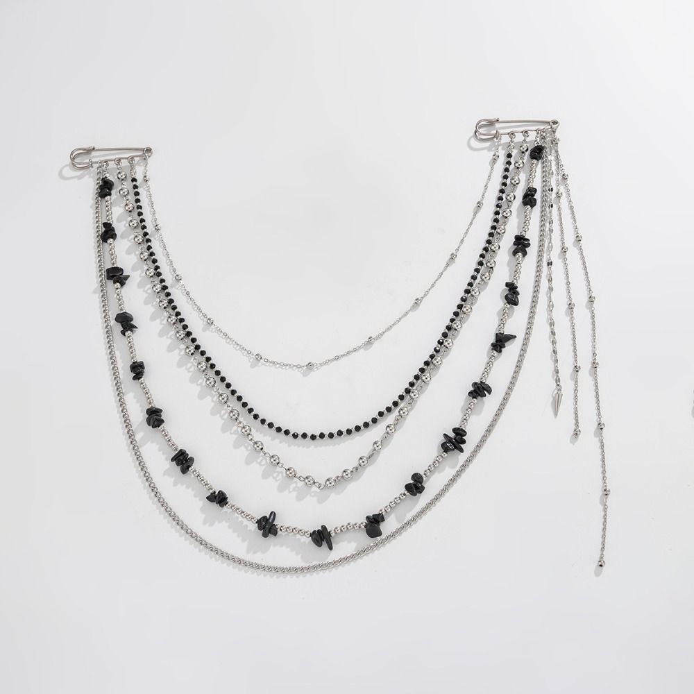 Exaggerated Clothing Tie Pin Alloy Bead Fixed Ornament New Tassel Chain Brooch  Men