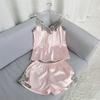 Pajamas Women's Summer Ice Silk Sexy Lace Sling Shorts Two-piece Set Summer Thin Silk Homewear Suit