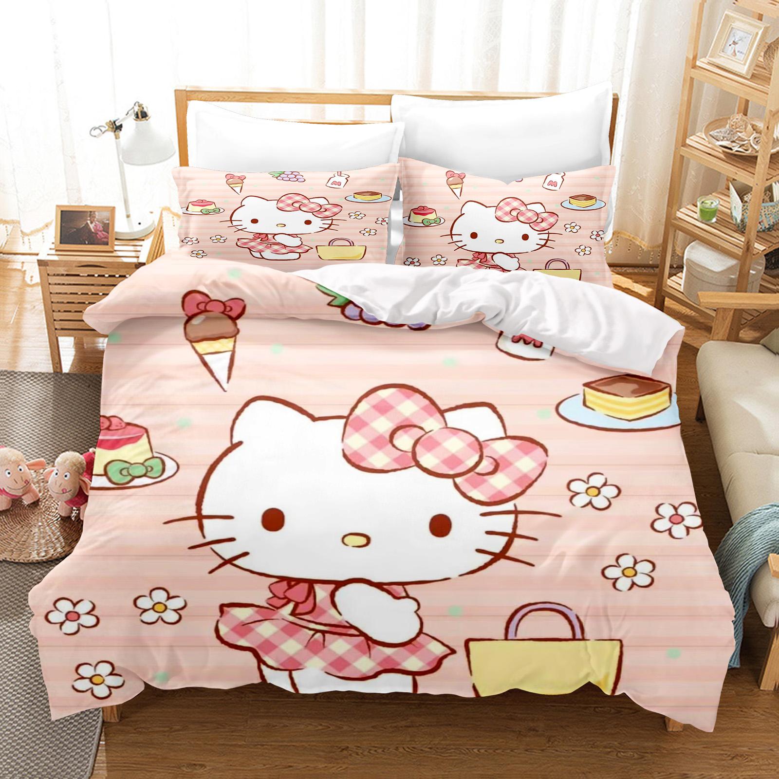 

Набір з наволочкою Hello Kitty Постільна білизна 3-компонентний набір 1 підковдра Розкішний Дитячий Подвійний EU King(240*220cm)3pcs