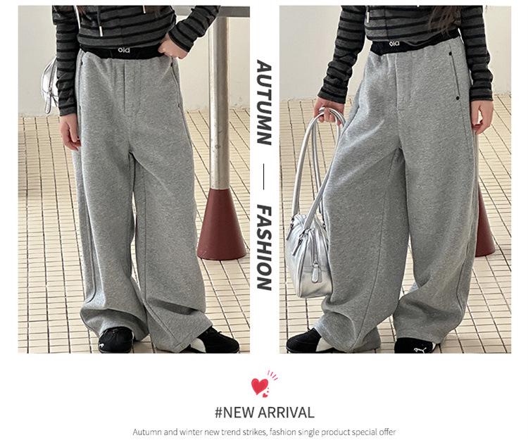 Autumn 2025 Girls' Straight-Leg Sports Pants - Early Season Wide-Leg Trousers for Kids