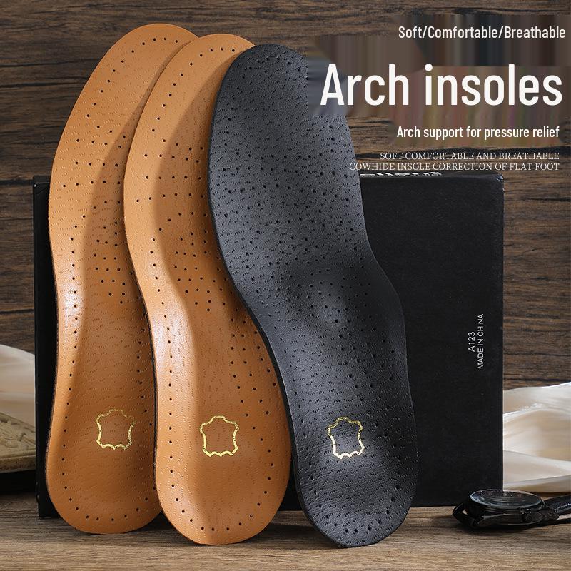 Orthopedic PU Leather Arch Support Insoles: Flat Foot, XO Type, Breathable, Sweat-Absorbent, Odor-Resistant for Men and Women
