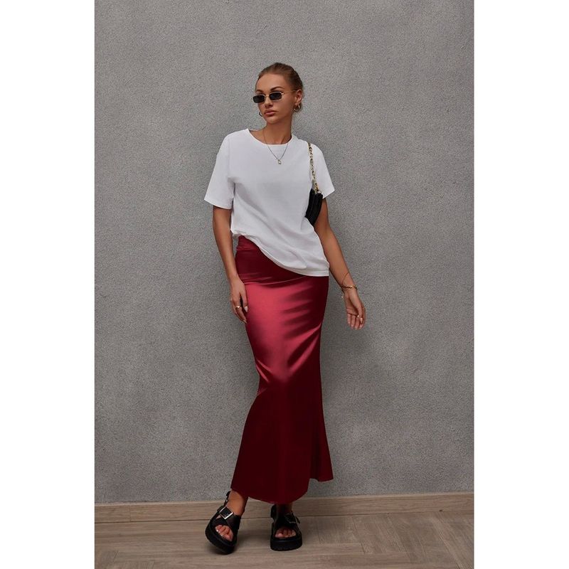 Solid Color Fish Tail Wrapped Hip Skirt Pure Color Fishtail Sheath Skirt