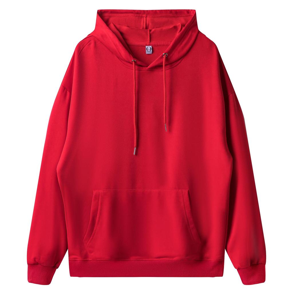 Loose Oversized Drop Shoulder Hooded Pullover Sweatshirt with Pocket - Solid Color, European Size, Customizable Design