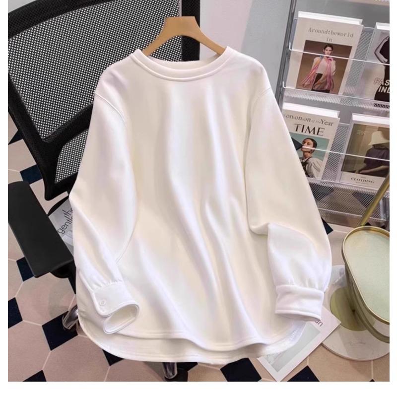 

Белая внутренняя одежда осень и зима утолщенная базовая рубашка средней длины свитшот для женщин, прикрывающий их ягодицы с акульими брюками топ S