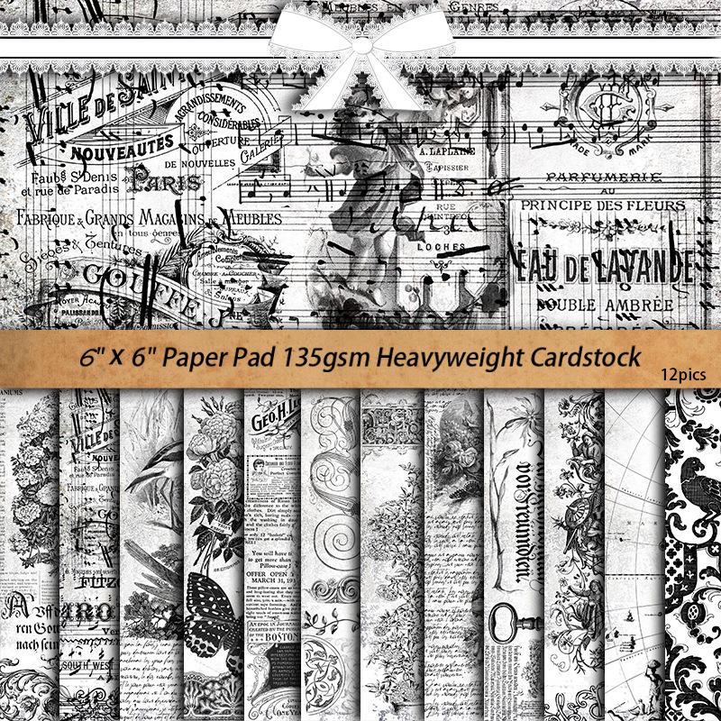 Vintage Black & White Newspaper Print Paper - 12 Sheets, European & American Style, English Pattern Decor.