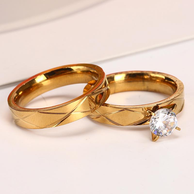 

Stainless Steel Gold Diamond Crossover Couple Rings - Fashionable Hand Jewelry Size 8 серебряный