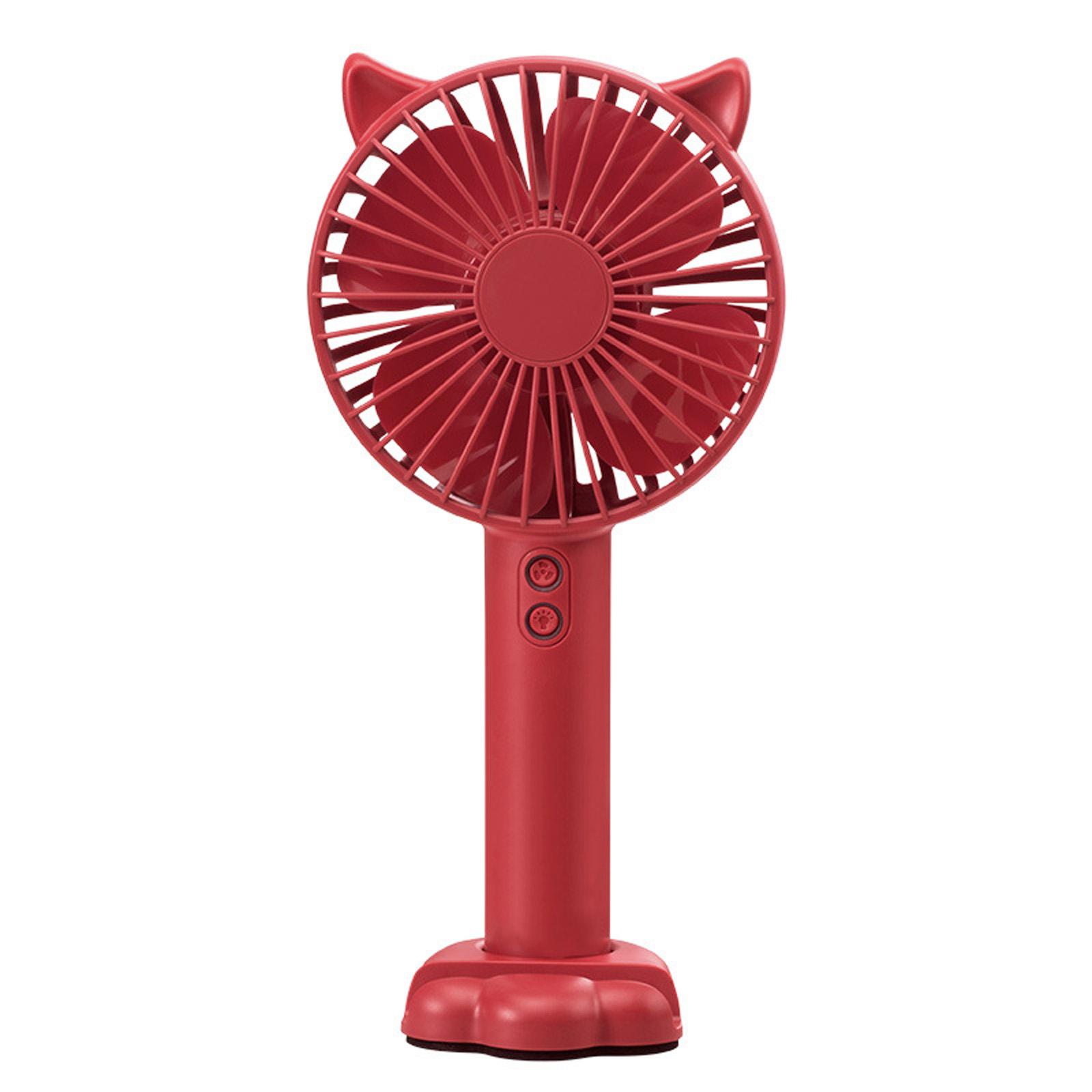 Cartoon Portable Mini Fan With Led Light Strong Wind Handheld Electric Fan With Mobile Phone Holder red#0