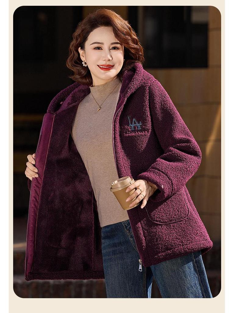 Hooded Fleece-Lined Cotton Jacket for Middle-aged & Elderly Women - Stylish Winter Collection