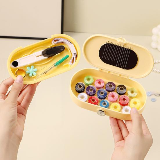 Magnetic Sewing Tools Box with Needles Threads Threader Scissors Thimble Tape Measure Portable Travel Sewing Tools Accessories Organizer Box