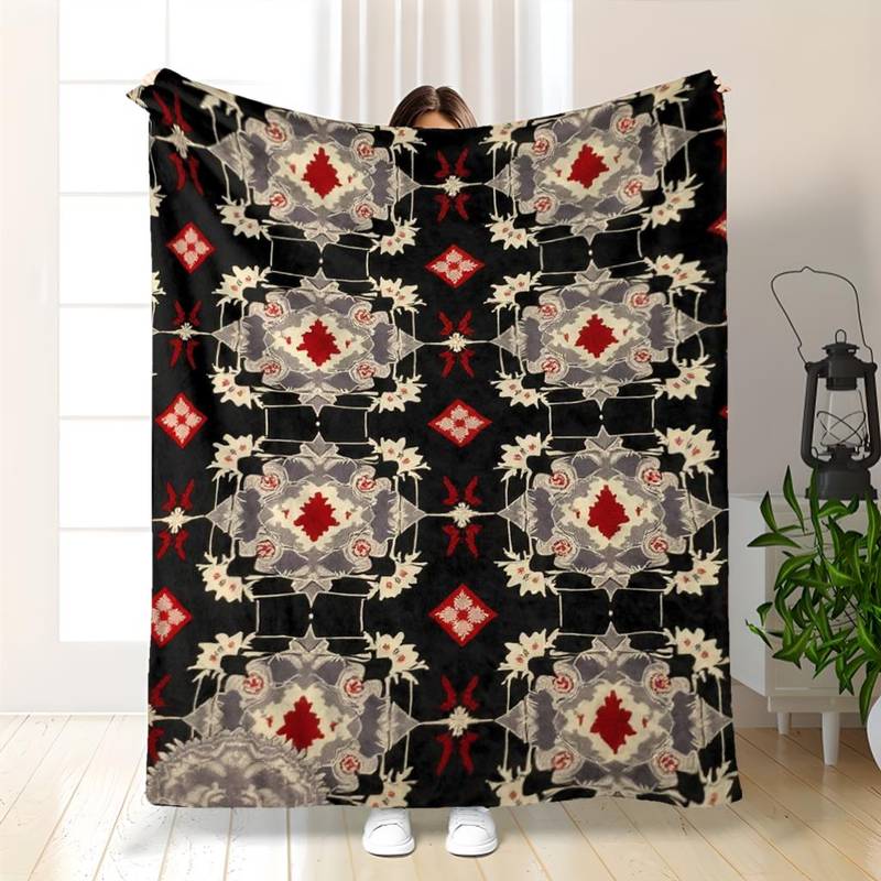 Southwestern Aztec Geometric Pattern Throw Blanket - Tribal Boho-Themed Soft Blanket for Rustic Cozy Decor