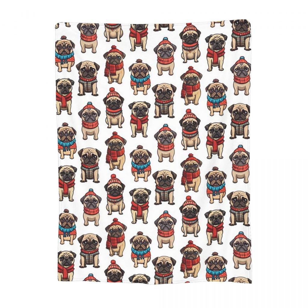 Dog Sherpa Cute Pug Dog Animal Theme Blankets Flannel Throw Blanket Lightweight Throw Blankets for Bedding Throws Bedspread