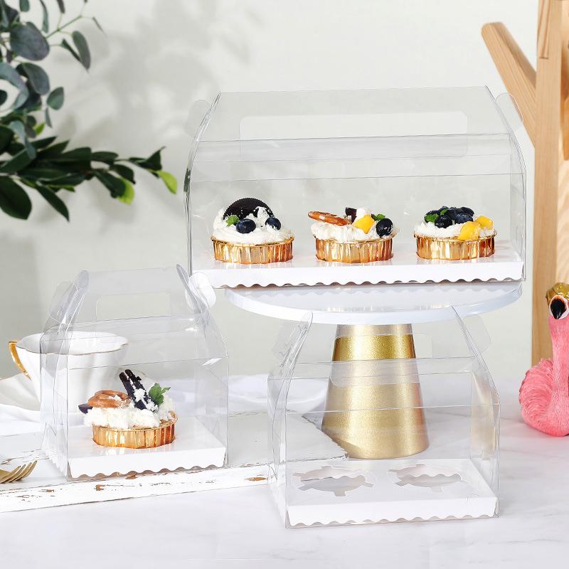 WTEMPO 6PCS 1/2/3 Cavities Thickened PET Pastry Muffin Cake Boxes Transparent Cupcake Hand-held Packaging Boxes Wedding Festival Party Supplies