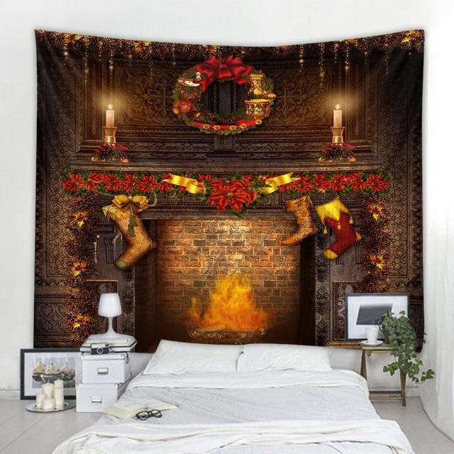 Karácsonyfa Karácsonyi kandalló kárpit Karácsonyi dekoráció fali függöny szoba hálószoba kollégium lakberendezés 8 méretben