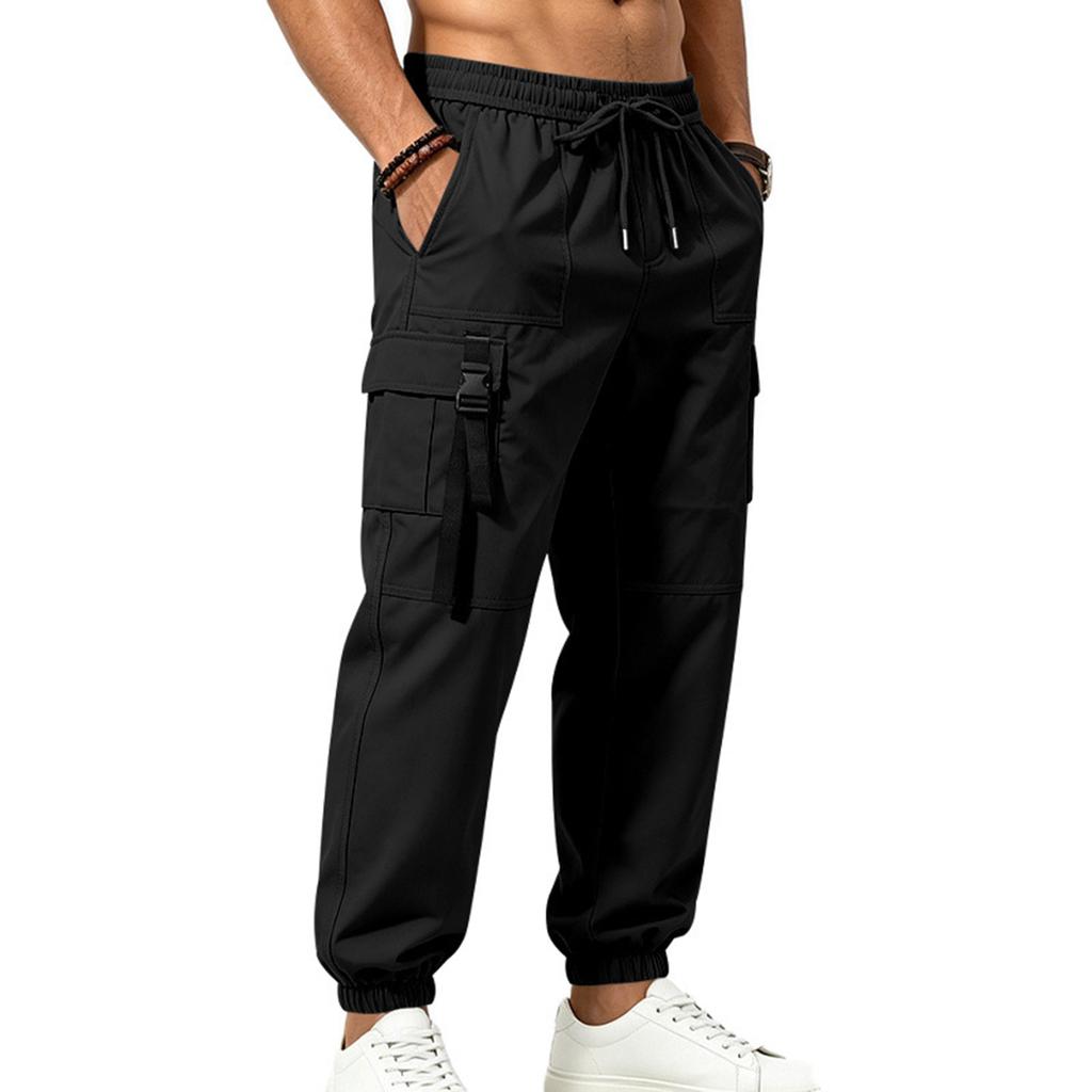 Men's Outdoor Commuter High Street Multi Pocket Cargo Pants Elastic Waist Drawstring Jogger Trousers Casual Workwear