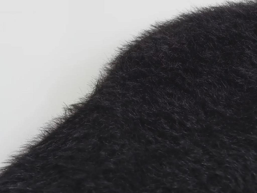 2023 Winter Black Faux Fur Round Neck Knit Sweater Jacket for Women