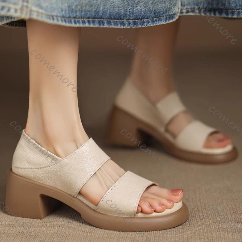 Fashion Comemore Fish Mouth Sandals Women Summer Outside Wear Two Wear High-heeled Roman Shoes Soft Leather Platform Pumps Sandales
