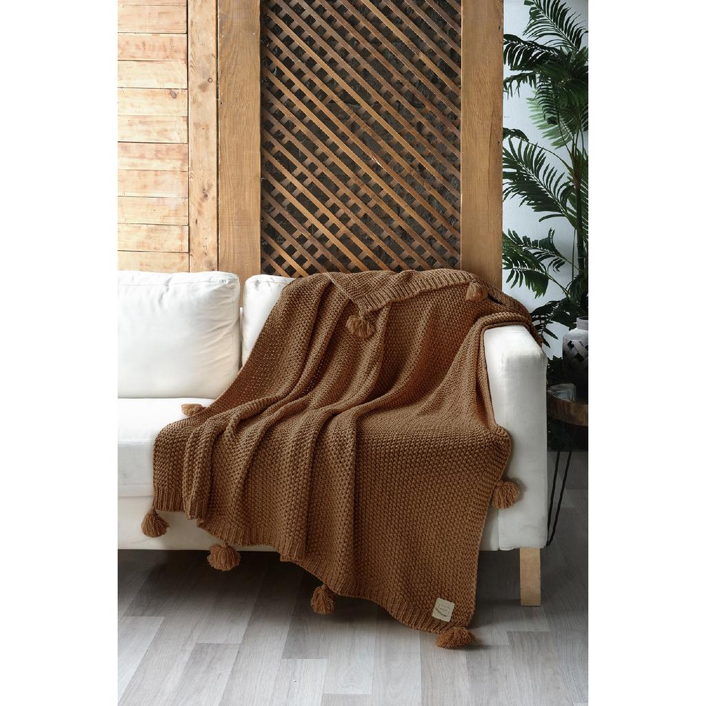 Valentinstagsgeschenk, Coco Rice, gestrickte Pompom-Strickwaren, TV-Decke, Sofa-Überwurf, Khaki