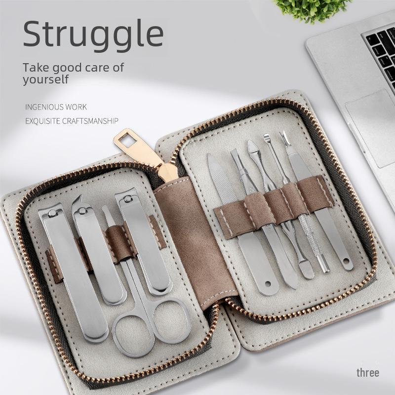 Stainless Steel Nail Clippers Set - 9-Piece Manicure Tools with Zipper Bag