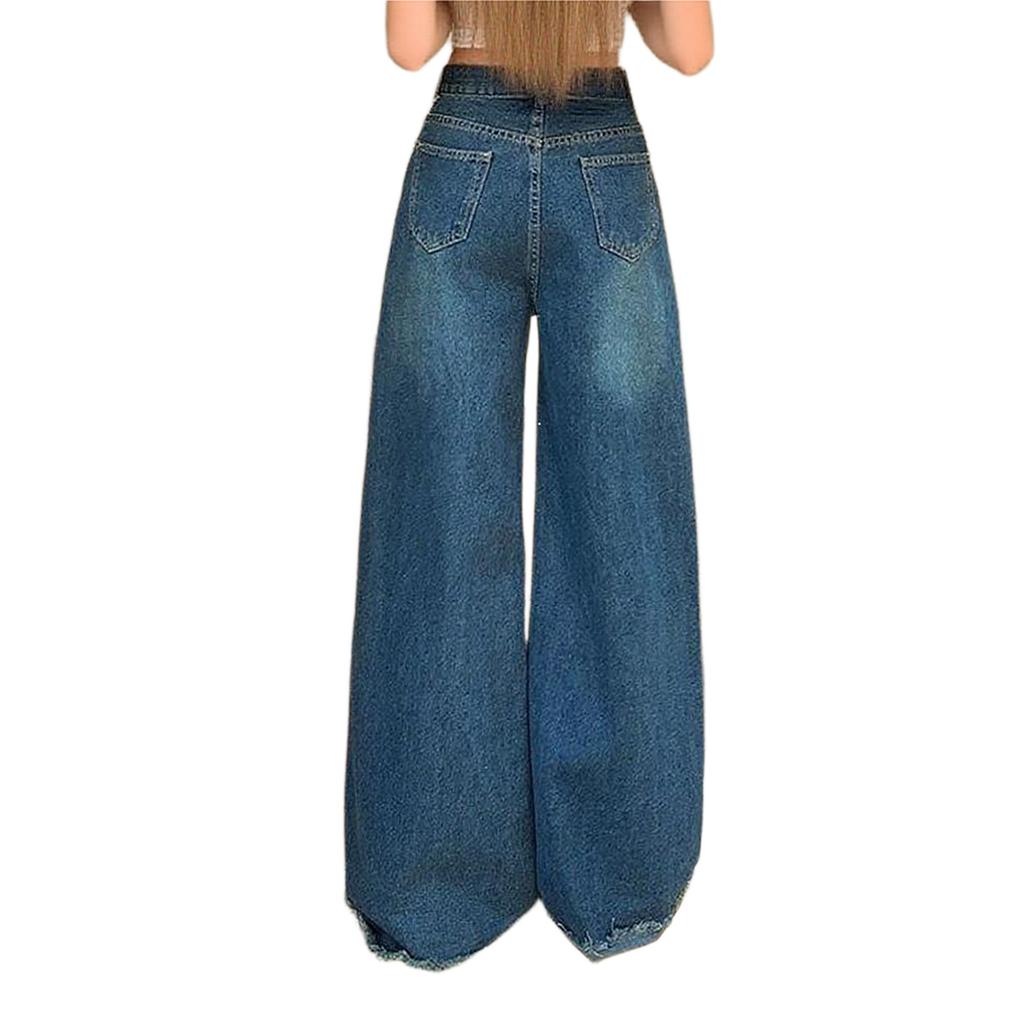 Women's Wide-leg Jeans, High-waisted Loose-fitting Jeans, Boyfriend Jeans, Elastic Waist, Stretch Jeans, Wide-leg Jeans