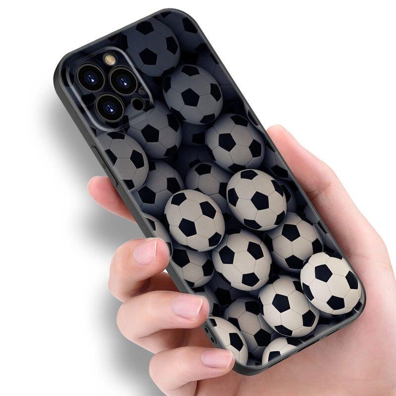 Apple iPhone 13 12 Mini 11 Pro XS Max XR X 8 7 6S 6 Plus SE 2022 2020 5S 5 uchun Olov Futbol To'pi Futbol To'pi Telefon G'ilofi Qora Qopqoq