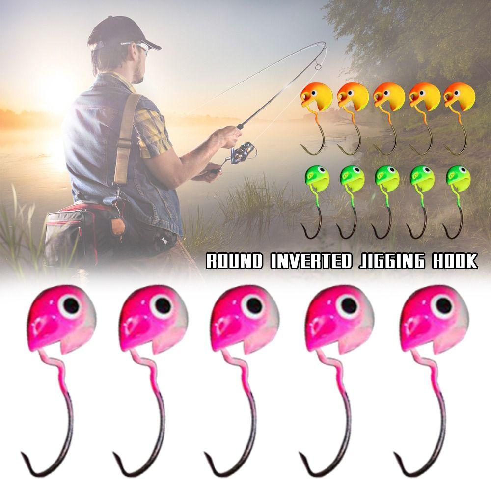 5Pcs Set Round Inverted Jigging Hook Colored Design Soft Worm Grub Hook  Soft Bait Fishing