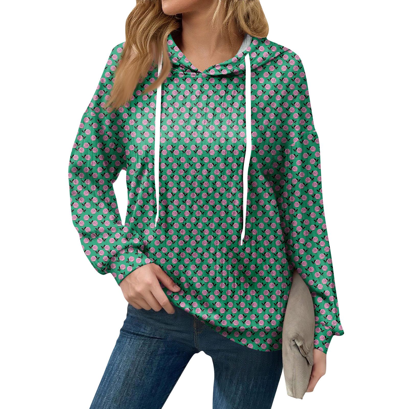 

Толстовки для женщин оверсайз зимние милые свитшоты пуловер трендовая осенняя одежда L темно-зеленого