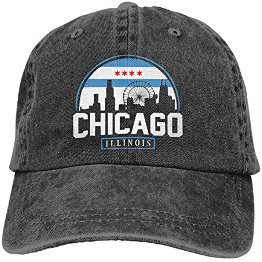 Casquette de baseball réglable avec drapeau américain et Chicago, noir