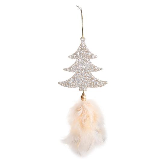Christmas Tree Ornament Snowflake Plush Pendant Hanging Xmas Pendant with Feather Elements Sequins Bells Winter New Year Party Decor