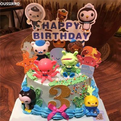 8Pcs / Set Octonauts Action Figures Toys Birthday Gift  + Seabed Animals (24pcs) Cake Decoration Toppers + 1PC Cake Decor Flag