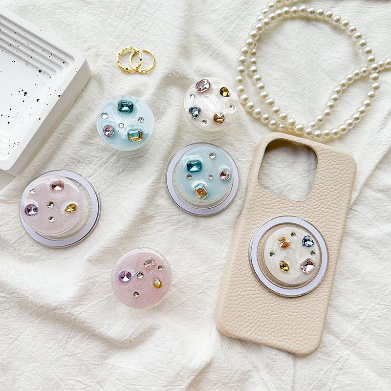 Mobile Phone Airbag Bracket Paste Type Magnetic Suction Retractable Rhinestone Gemstone Small Wind Fresh And Stable Support Niche