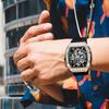 New  I&W Carnival Automatic Mens Watch Skeleton Dial Power Reserve Indicator Diamond Bezel Black Silicone  Mechanical Watch