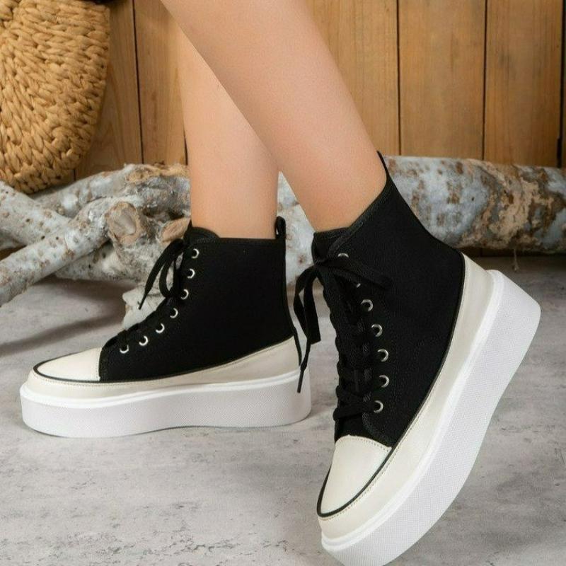 Women Sneakers Lace Up Platform Versatile High Top Comfortable Breathable Vulcanized Shoes Casual Sports Solid Shoe Female 36-43
