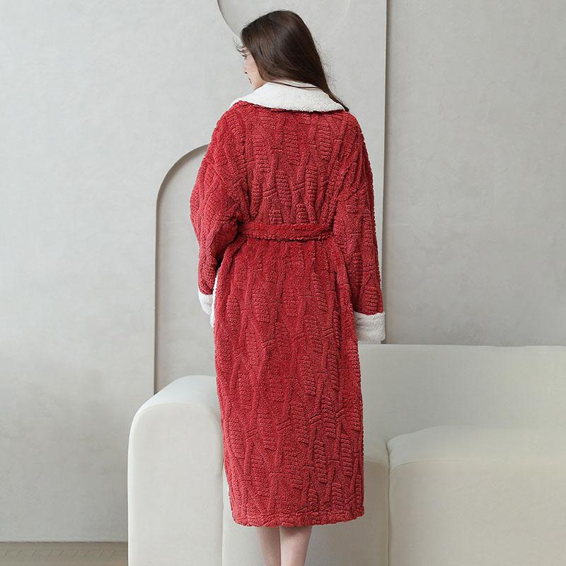 Robă lungă din lână de coral Rochie kimono de iarnă Cămașă de noapte din flanel caldă Halat de baie Lenjerie de noapte Lenjerie intimă Îmbrăcăminte de casă îngroșată