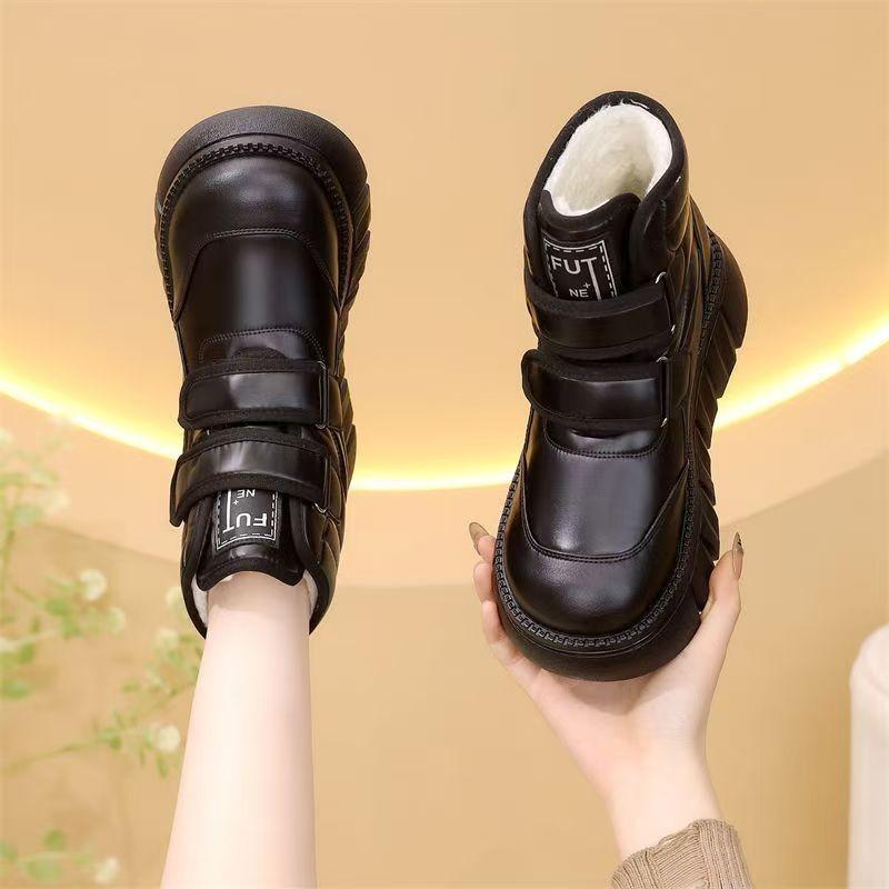 

Women Plush Lined Winter Ankle Boots Velcro Strap Thick Sole Warm Casual Snow Boots 27 чёрный