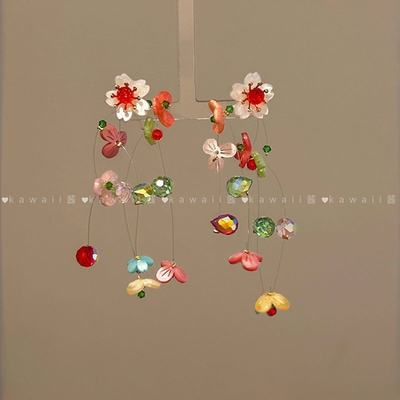 

Летние серьги-пусеты с бахромой в виде цветка, серьги в отпускном стиле, универсальные серьги высокого класса, серьги женские