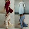 Elegant Long Sleeve Pleated Dress With Slit For Casual And Business Wear