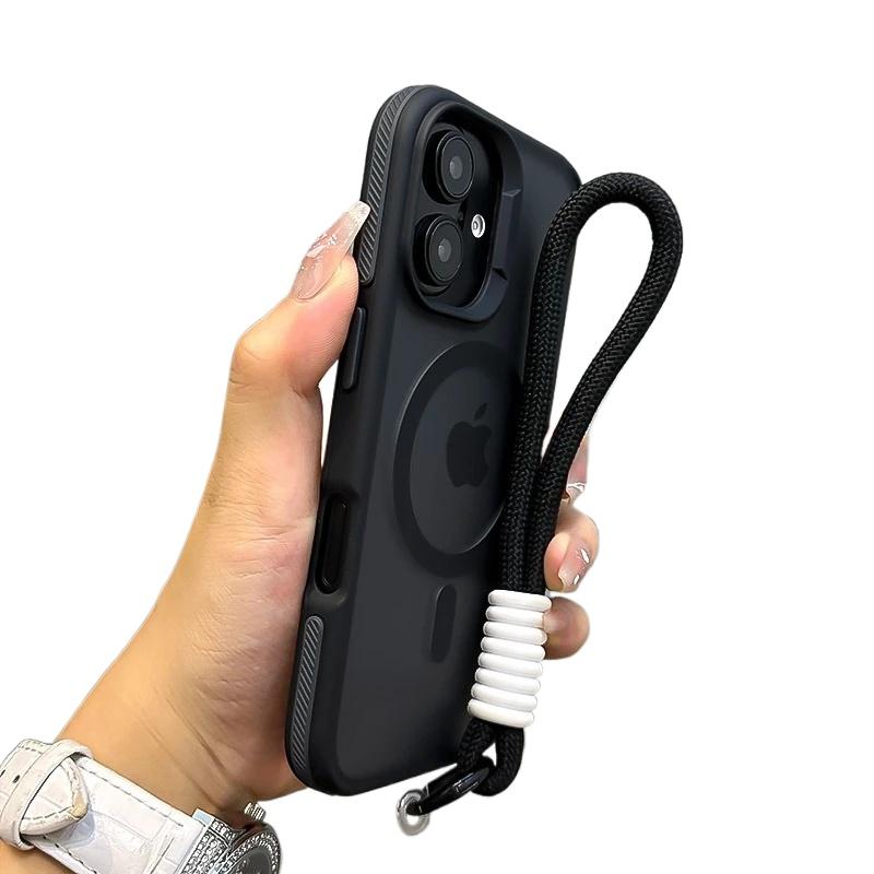 Luxus mit Lanyard Magsafe Mattes Durchscheinendes Case für iPhone 16 12 13 14 11 15 Pro Max Plus Magnetische Kabellose Ladehülle