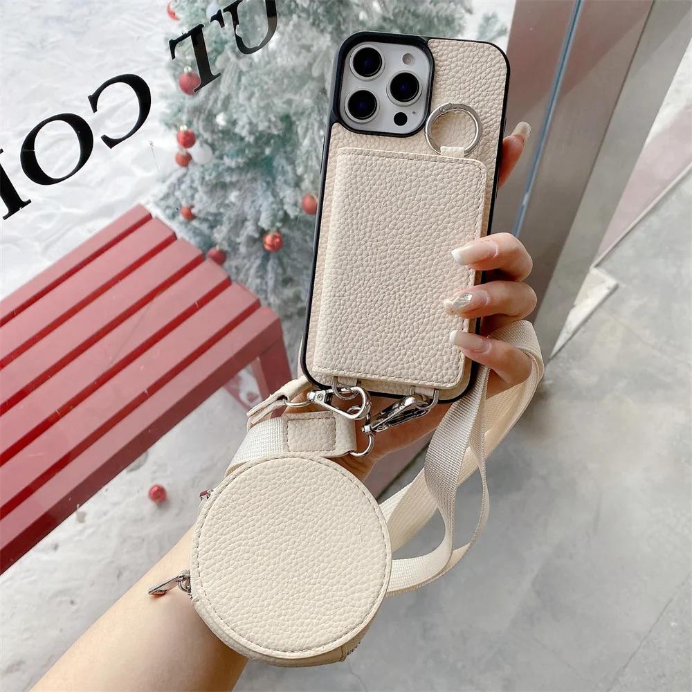 Crossbody Wallet Coin Purse Phone Case for IPhone 16 15 14 13 12 11 Pro Max 7 8 Plus Card Pocket Holder Lanyard Leather Cover