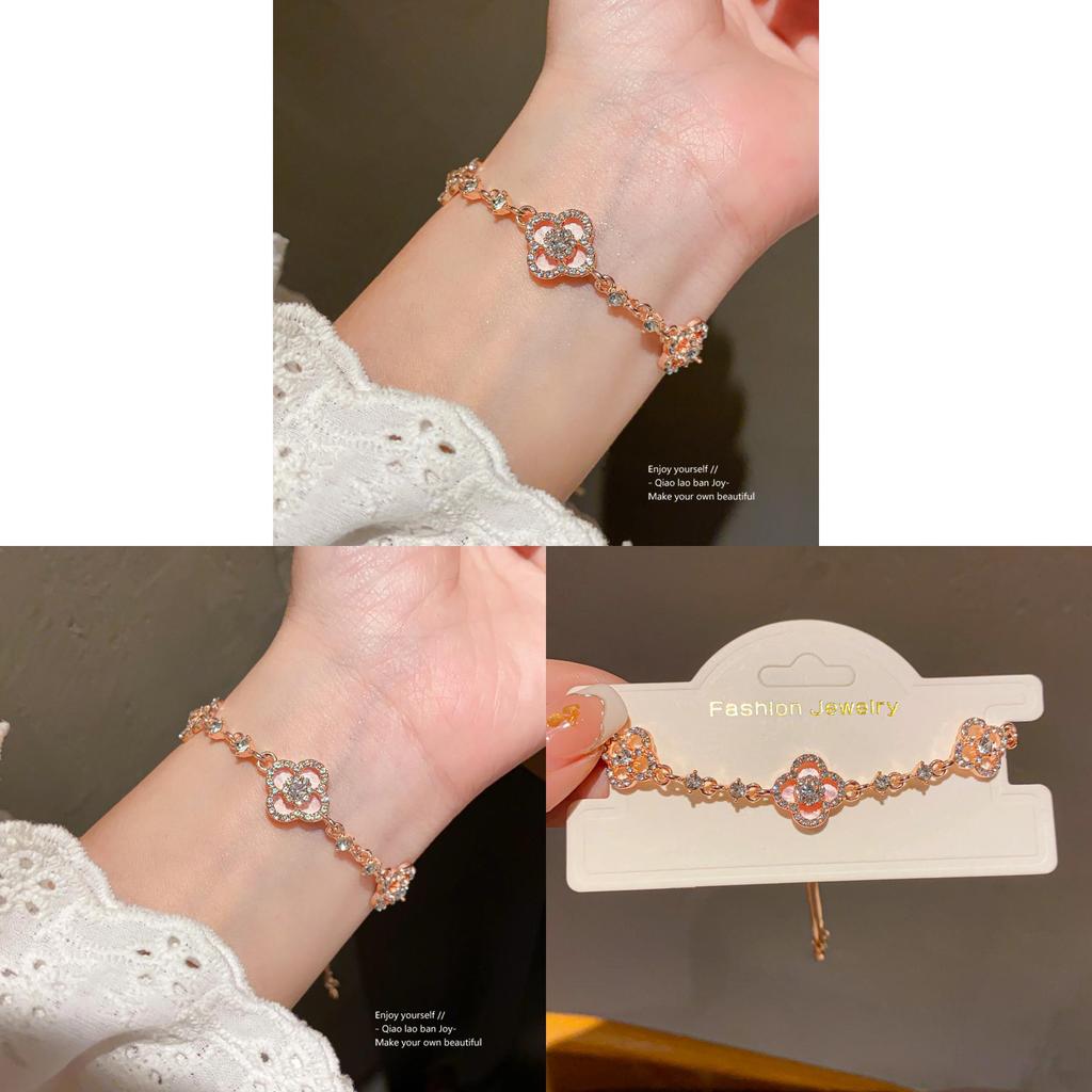 Elegant Floral Alloy Bracelet With Sparkling Zirconia For Women Summer Fashion Accessory