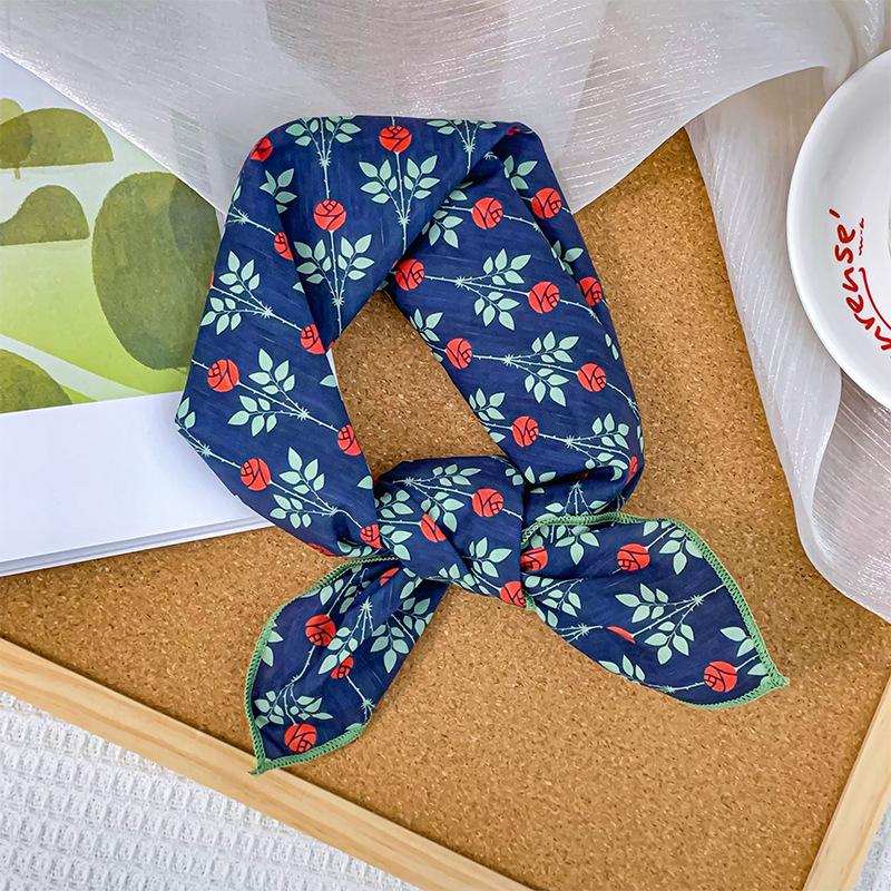58 cotton and linen square scarf headscarf autumn versatile small floral women's thin small fresh decorative silk scarf