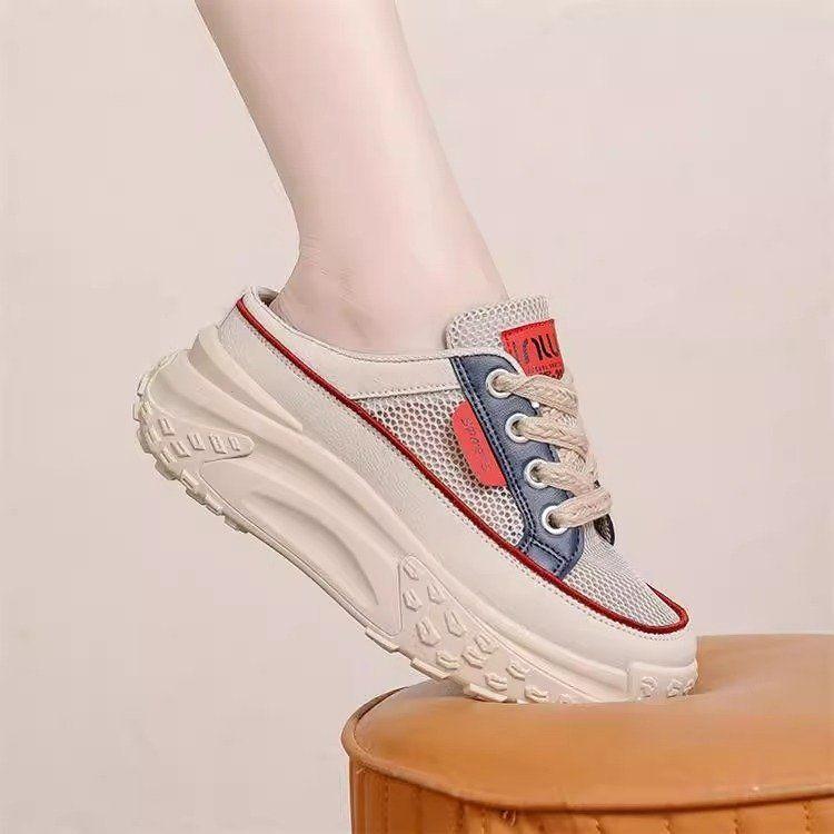 2025 summer baotou half slippers outer wear women hollow thick soles go out office workers fashion versatile lazy shoes tide