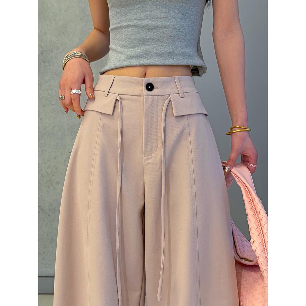 Spring 2026 High-Waist Lace-Up Straight Wide-Leg Trousers for Women