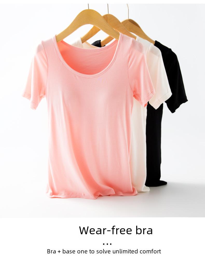 Sportovní tričko na jógu s krátkým rukávem a vestavěnými vycpávkami – bezdrátové, není potřeba podprsenka – ideální na léto a podzim.