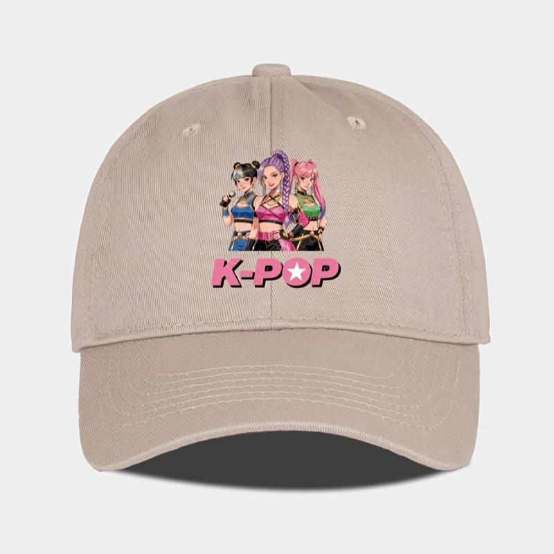 Trendy Cartoon K Pop Print Soft Peak Baseball Cap, Comfortable Adjustable Hat For Casual Attire, Concerts, Parties, Unisex Design