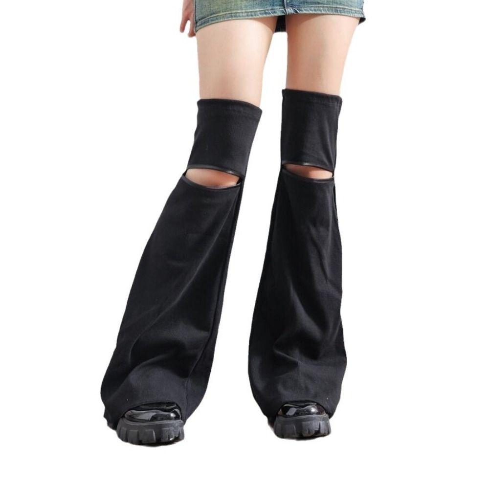 Horn Shape Bell-bottoms Socks Solid Broken Hollow Stockings Leisure Leg Warmers Women  Women