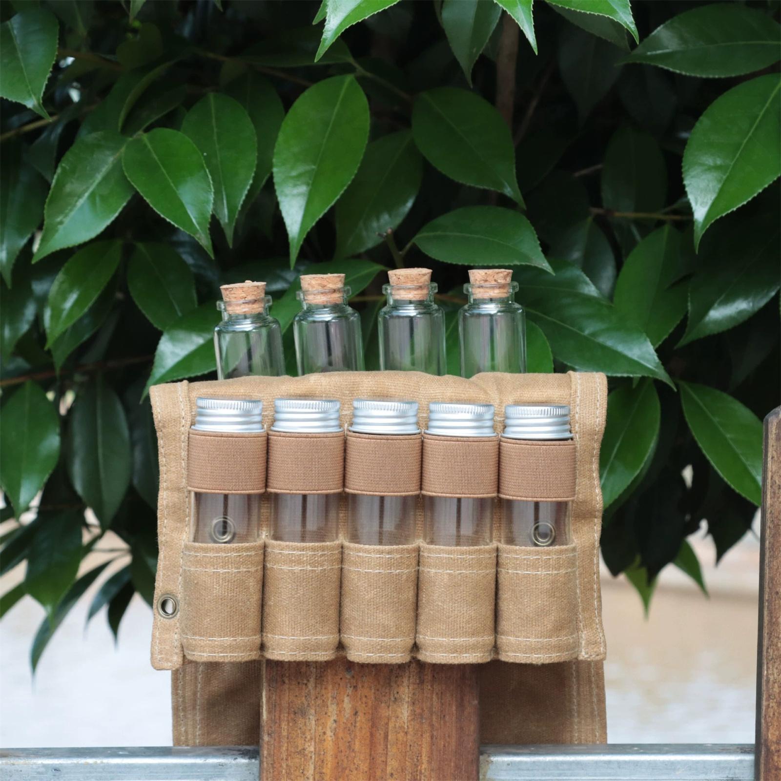 

Outdoor barbecue seasoning bottle storage bag comes with 9 glass seasoning bottles. Camping barbecue seasoning set and canvas bag One Size