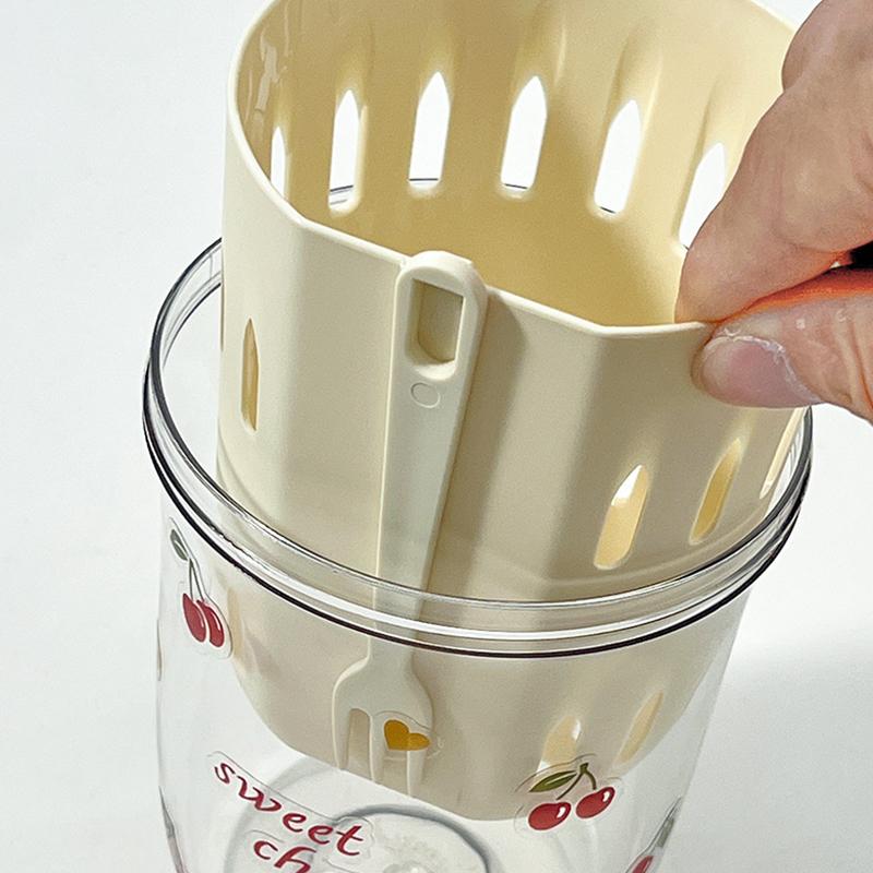 Double Wall Salad Cup Portable Leak Proof Oat Container With Fork&Handle Drain Fruit Cup Cute Breakfast Cup For Student