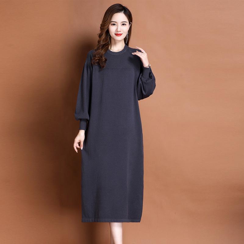 With Coat Over Knee Sweater Skirt Round Neck Inner with Bottom Skirt Women's Autumn and Winter Loose and Thin Medium and Long Knitted Dress